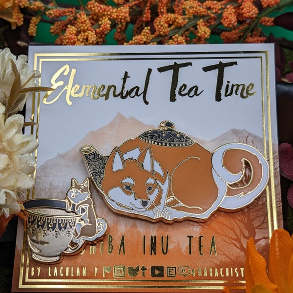 Shiba Inu Teapot and Teacup Enamel Pins