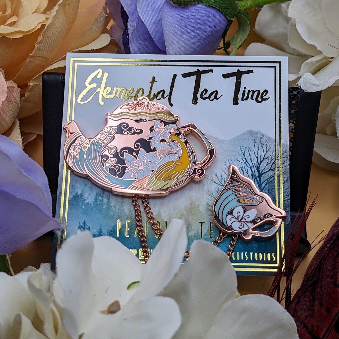 Peafowl Tea Set Enamel Pin - Etsy