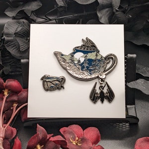 Night (Bat) Teapot and Teacup Enamel Pins