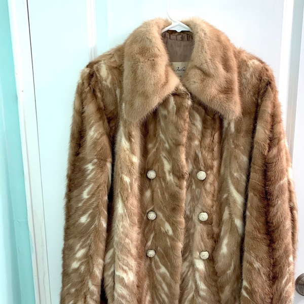 Vintage Mink Jacket Autumn Haze and White Mink with Rhinestone Buttons Genuine Fur Coat LorasVintageShop
