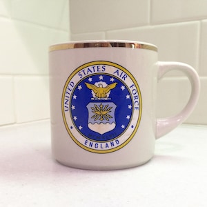 Vintage Vereinigten Staaten Luftwaffe England Kaffeetasse Militärbecher UK Souvenir Becher