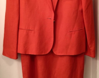 Vintage Designer Burnt Orange Suit Harve Benard Linen Suit Skirt and Jacket Woman's Suit