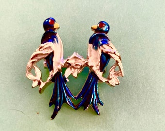 Vintage Bluebird Brooch with Silver 2 Blue Jays Pin