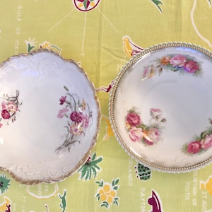 Vintage Bowls with Rose Decor 2 Shabby Chic Bowls with Roses and Gold Trim on Scalloped Edges