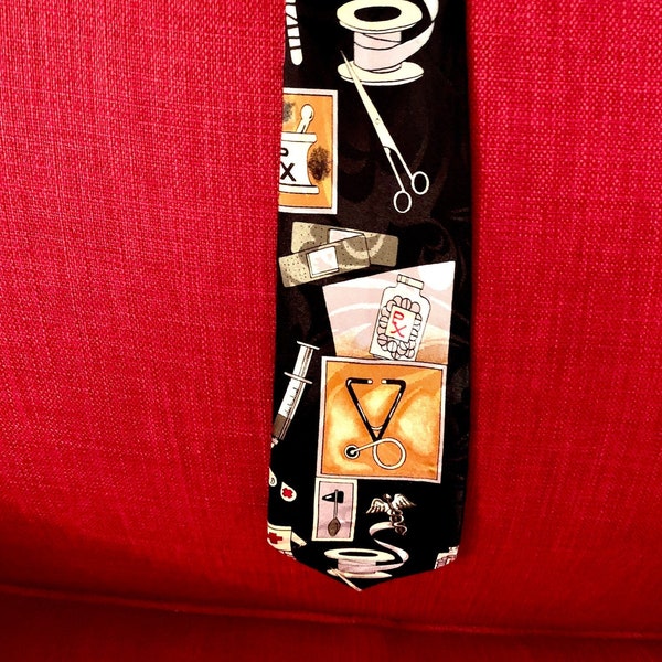 Vintage Medical Necktie Healthcare Novelty Tie Renaissance Hand Made