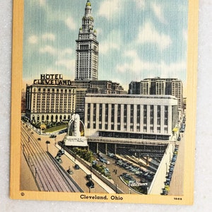 Carte postale vintage Cleveland Ohio Terminal Tower Post Office & Hotel Cleveland