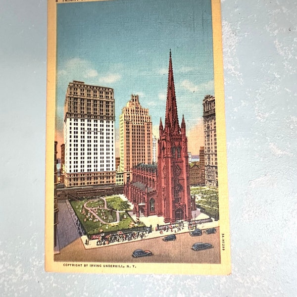 Vintage N Y Postcard Trinity Church at Broadway & Wall St New York City 1948
