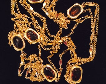 Vintage Sarah Coventry Topaz Collar & Pendientes Cadena de Oro con Piedras de Topacio