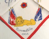 Vintage Queen Elizabeth ll Coronation 1953 Souvenir Hanky Silk Handkerchief UK Souvenir British Royalty
