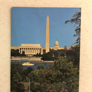 Vintage Postkarte Washington Monument Lincoln Memorial und Capitol im Hintergrund Washington D C