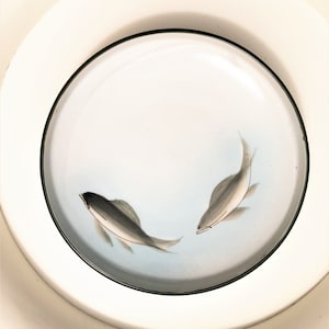 Vintage Dish Fish Decor Footed Plate with Fish Design