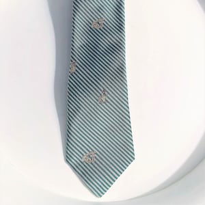 Vintage Summer Necktie Cruise Wear Beach Scene Tie Novelty Necktie Green Stripe Necktie