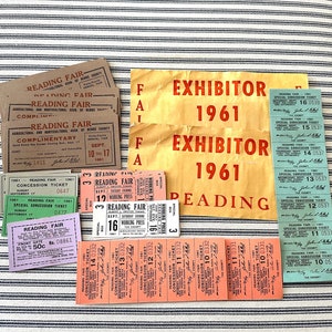 Reading PA Fair Memorabilia 1960's Concession Tickets Press Tickets Front Gate Tickets usw.