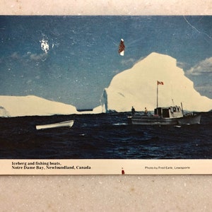 Carte postale vintage Terre-Neuve Canada Notre Dame Bay Iceberg et bateaux de pêche Carte postale canadienne