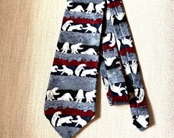 Vintage Krawatte Eisbären Bedrohte Arten Seide Krawatte Made in USA