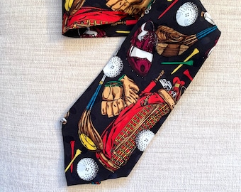 Corbata de golf Vintage Addiction, 100 % seda, hecha a mano en Corea. Corbata de golfista.