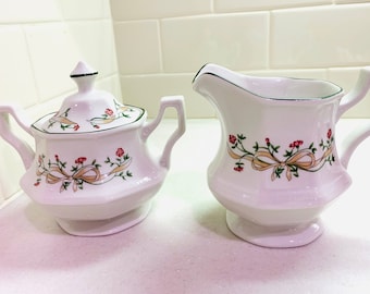 Vintage Johnson Brothers Creamer & Sugar Set Eternal Beau Cream and Sugar Bowl England