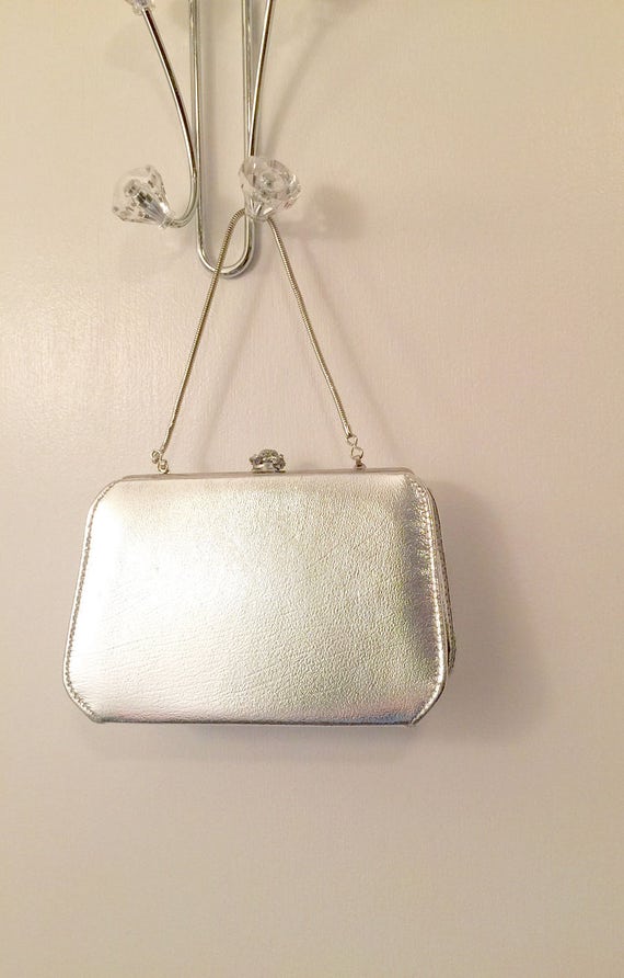 Vintage Silver Lame Prom Handbag Evening Bag Silv… - image 7