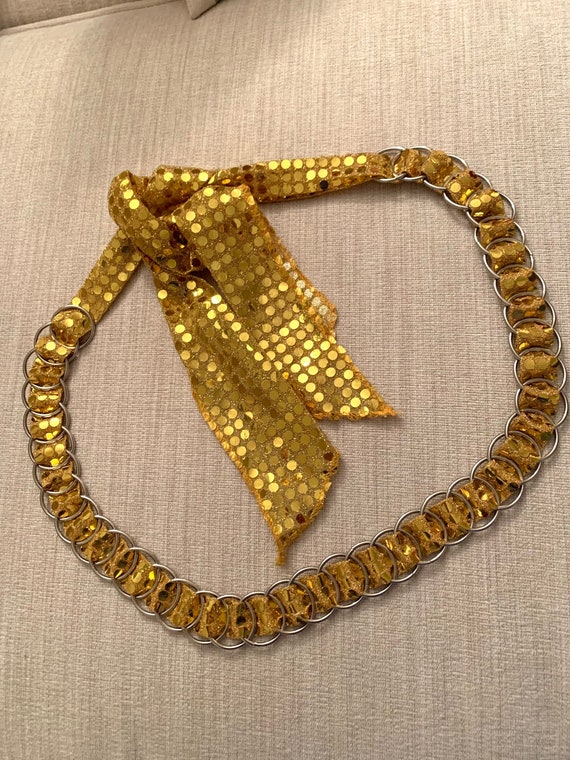 Vintage Decorative Gold Fabric Belt Women's State… - image 6