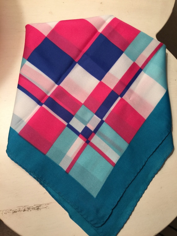 Vintage Scarf Aqua Pink Geometric Scarf