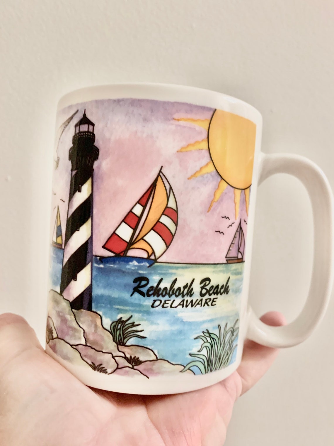 Vintage Rehoboth Beach DE Mug Lighthouse & Nautical Theme Etsy