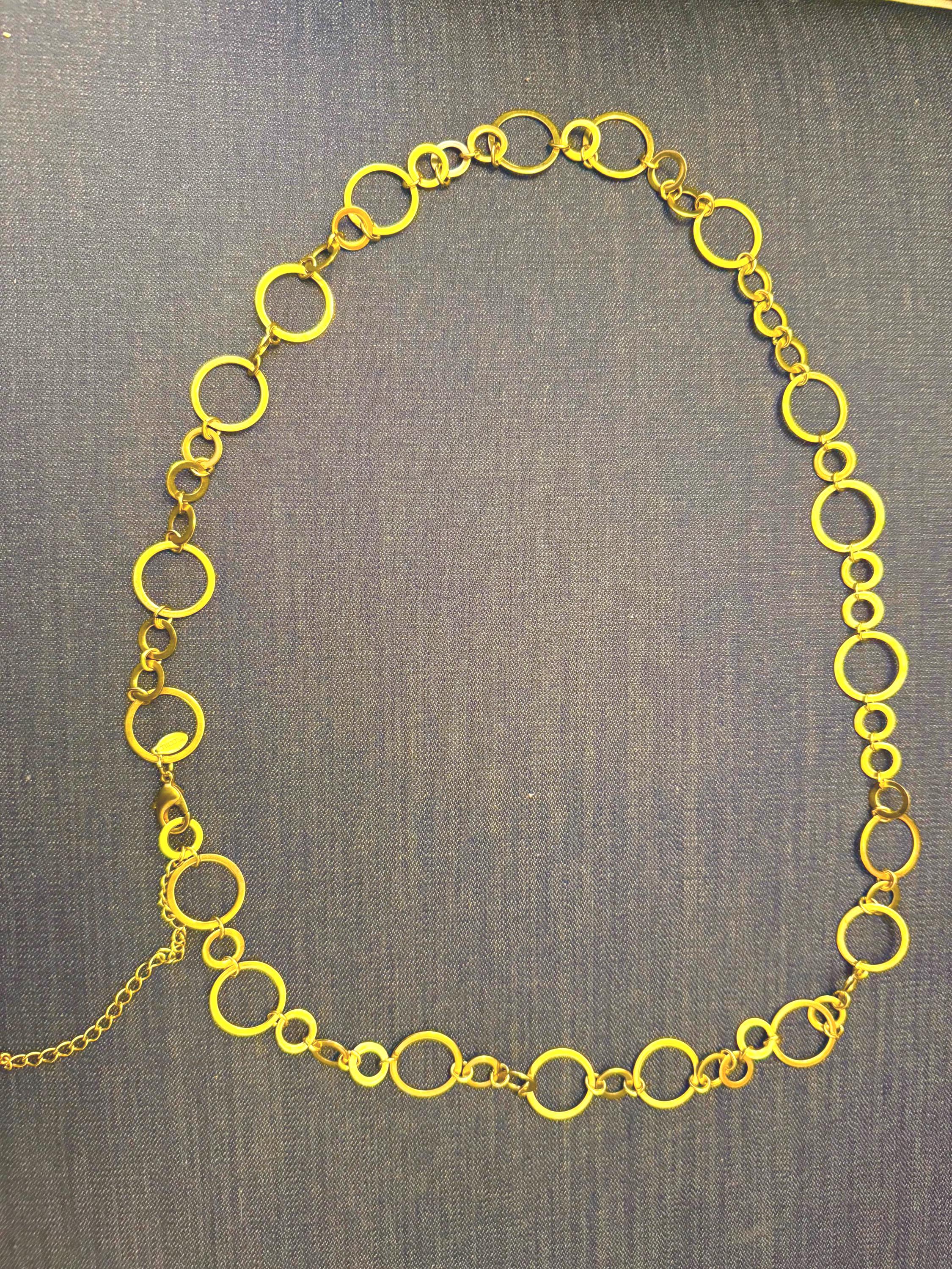 Vintage 90 open circle gold chain womens statement belt clear crystals One size Ladies Metal Circle Chain Belt, Gold | 42 main image 4