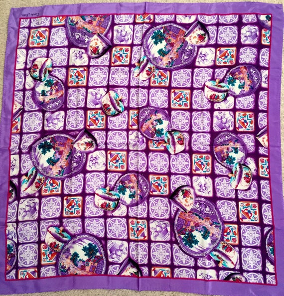 Vintage Carole Little Scarf Purple Silk Print Sca… - image 6