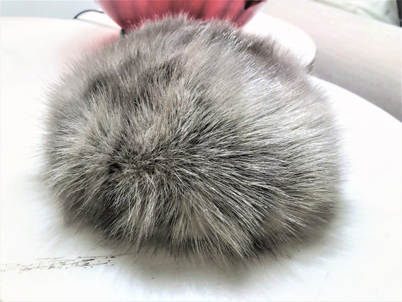 Vintage Silver Gray Pill Box Fox Fur Hat 1960's Ge