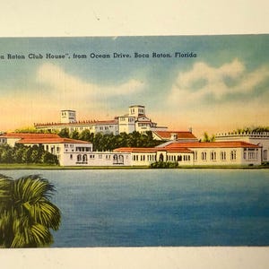 Cartão postal vintage Boca Raton Club House da Ocean Drive Boca Raton Flórida 1943