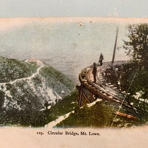Cartão postal vintage Ponte circular ferroviária Mt Lowe ao norte de Los Angeles Califórnia Echo Mountain