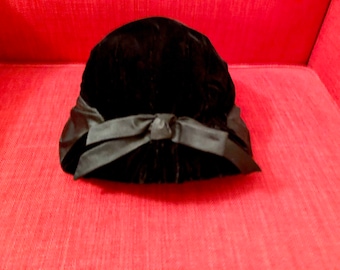 Vintage John Frederic New York Hat Black Velvet Cloche Hat by Famous New York Hat Maker