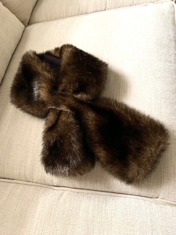 Vintage Faux Mink Fur Scarf Brown Fake Mink Scarf