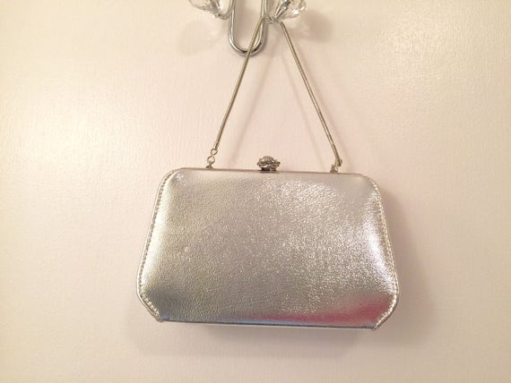 Vintage Silver Lame Prom Handbag Evening Bag Silv… - image 8