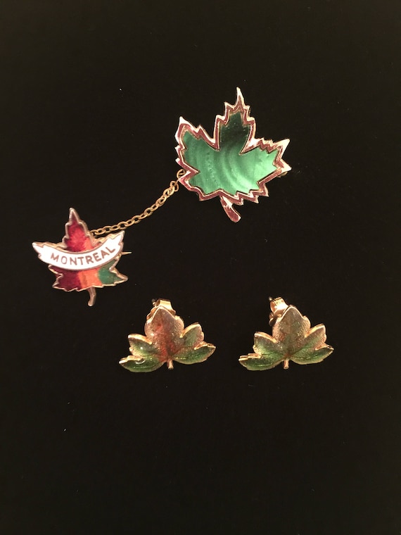Vintage Montreal Canada Maple Leaf Pin and Earring
