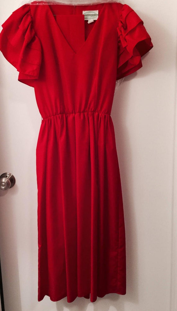 Vintage 1980's Dress Red Taffeta Tea Length Dress Size | Etsy