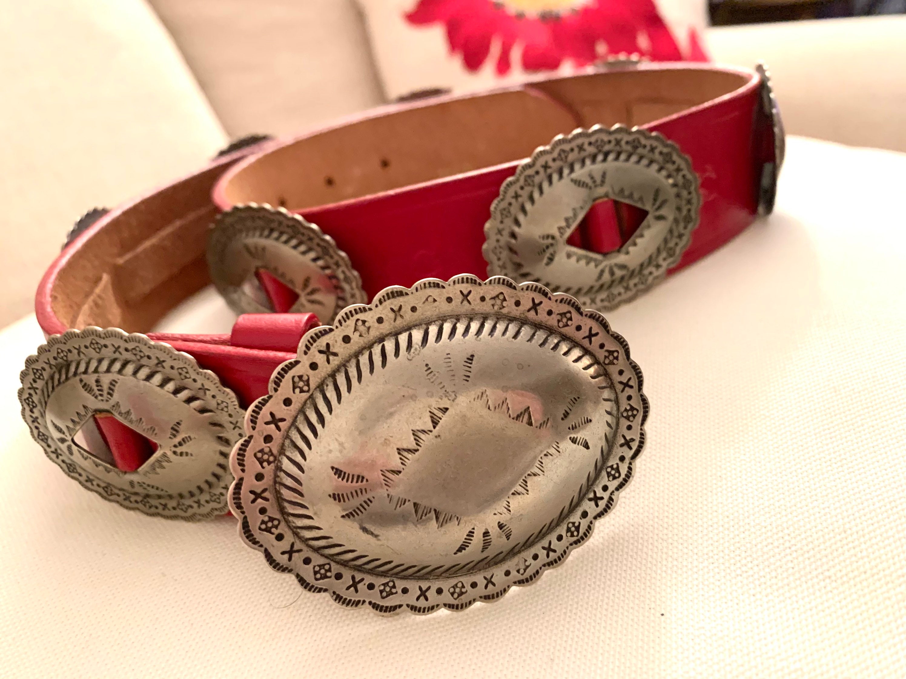 Red Leather Concho Belt by Artist Catherine Dial Easley Size