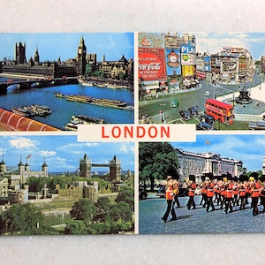 Vintage postal Londres Inglaterra Reino Unido Piccadilly Circus Tower of London Tower Bridge Westminster Bridge Buckingham Palace Guards