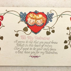 Carte postale de vacances Enfants Gold Gilt Hearts To My Valentine Made in USA