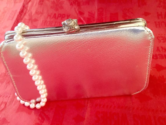 Vintage Silver Lame Prom Handbag Evening Bag Silv… - image 3