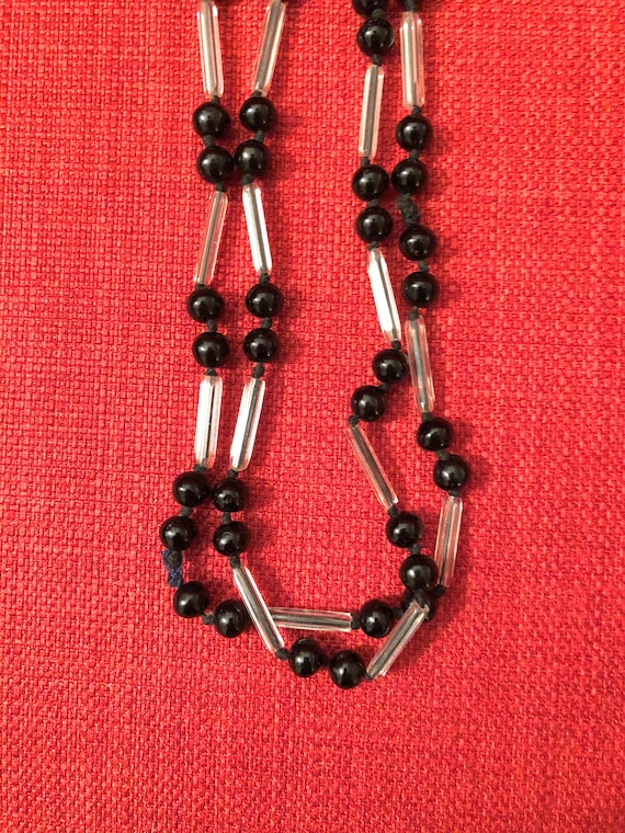 Antique Art Deco Glass Beads Black & Clear 22 Inch