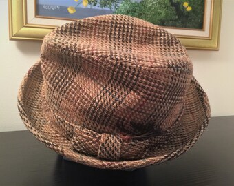 Men's Fedora A-L Hat 1950's Size 7 1/4 Camel & Brown Wool Plaid Mad Men Look