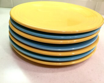 Vintage Fiestaware 9 1/2 Inch Plates Yellow Fiesta Turquoise Fiesta Ware Homer Laughlin Ohio Midcentury Pottery