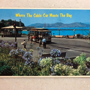 Cartolina d'epoca dove il tram incontra la baia San Francisco 1987