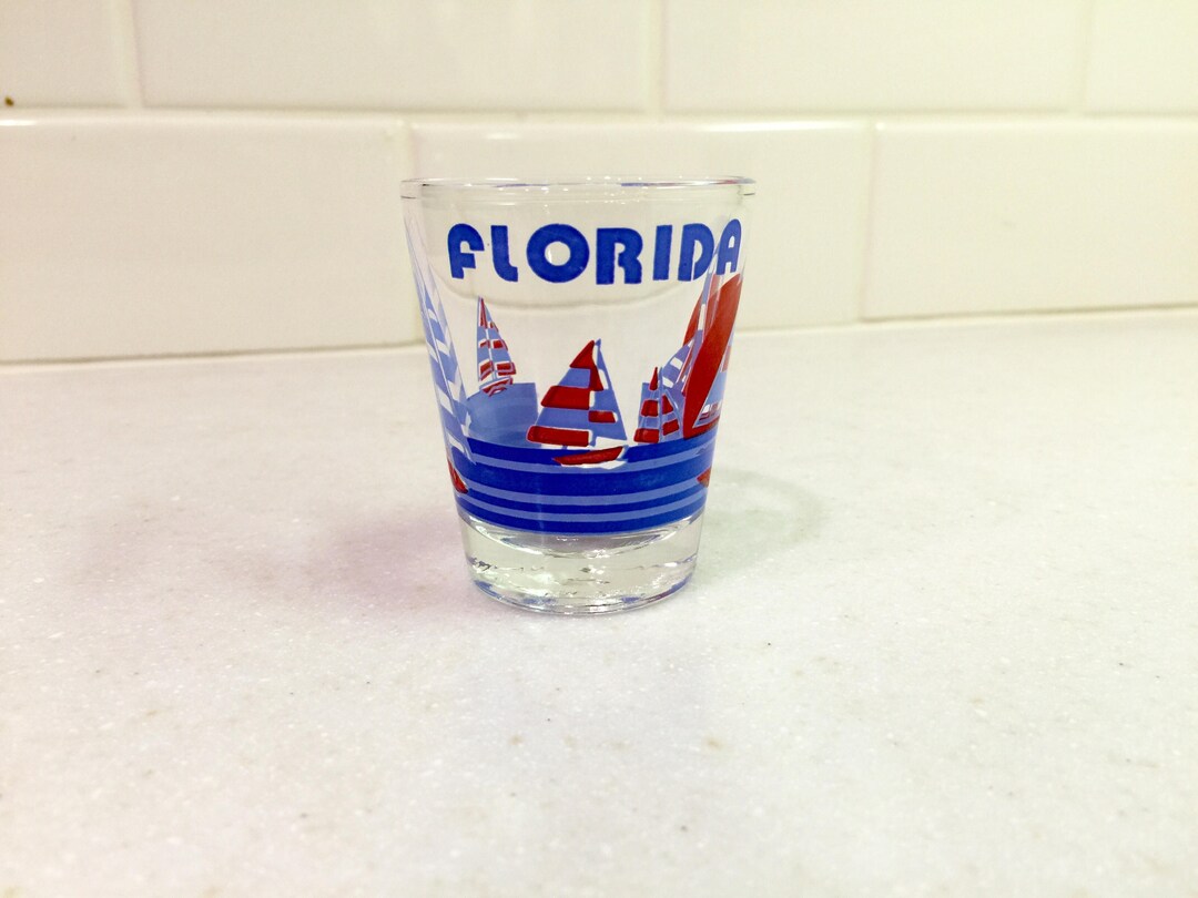 Vintage Florida Shot Glass Whiskey Jigger Sail Boats Beach Shot Glass