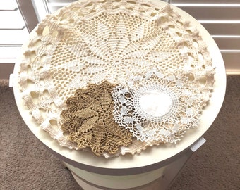 Vintage Round Crochet Doily 14 Inch Off White with 2 smaller Round Doilies