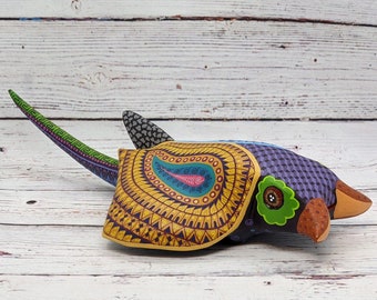 Stingray Alebrije Art Work, Artesania Mexicana Shelf Decor, Oaxacan Art  Animal Wood Carving, Mexican Gift Idea, Handmade Stingray Statue