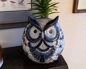 Ceramic Owl Flower Pot - Handmade Talavera Pottery, Mexico Home Decor, Indoor or Outdoor Planter