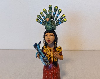 Statuetta del venditore di Alebrije n. 3 / Argilla scolpita a mano e arte popolare messicana di Oaxaca