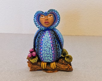 Handmade Owl Figurine from Oaxaca - Mexican Folk Art Owl Statue, Handmade Owl Art from Oaxacan Artist Juan Jose Garcia Aguilar