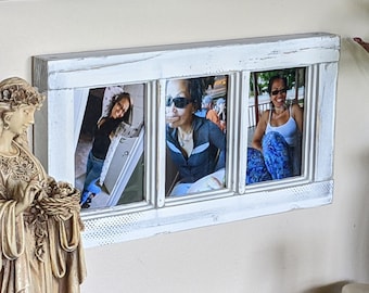 Photo Frame for Three 5x7 Pictures | Handmade Rustic Whitewashed Style